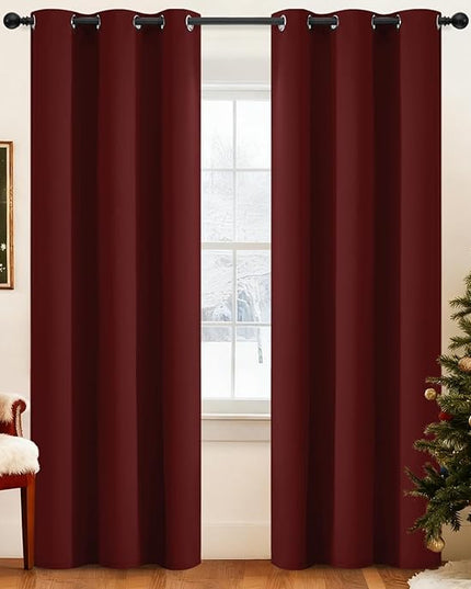 Yakamok Blackout Curtains for Bedroom, Thermal Insulated Blackout Window Curtains with Grommet Top for Living Room- Burgundy Red- 38W x 84L -2 Panels