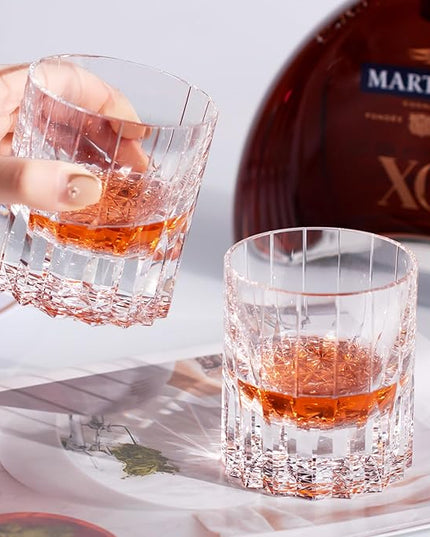 KAMMAK Crystal Whiskey Glasses Set of 2, 7.27oz Old Fashioned Glasses Stemless, Hand Blown White Cocktail Glasses, Engagement Gifts for Couples, Women, Men