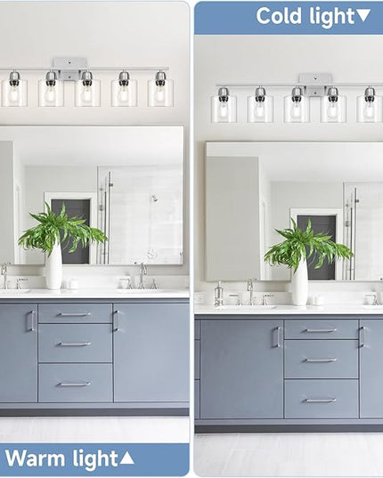 Modern Brushed Nickel 6 Light Bathroom Light Fixtures,38 inch Vanity Lights for Bathroom with Clear Glass, Vanity Light for Mirror Kitchen Living Room Hallway Cabinet Porch