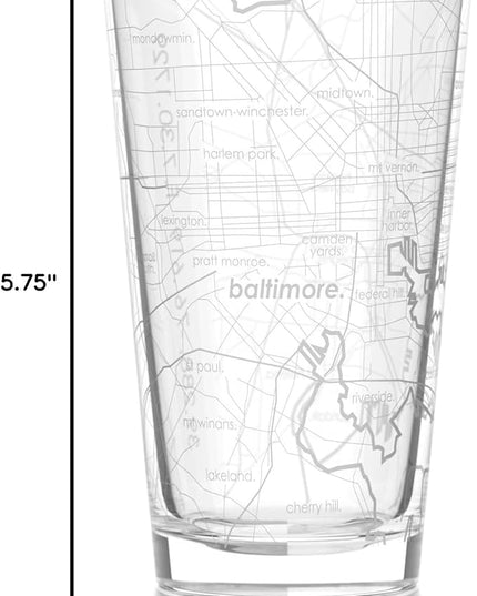 Well Told Engraved Baltimore Maryland Map Pint Glass, Etched Beer Gift (16 oz, Clear) City Map Pint, Custom City Glassware, Gifts For Beer Lovers