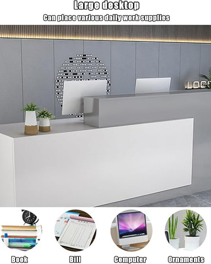 Reception Counter Desk With Lockable Drawers, Modern Retail Front Desk, Home Office Wooden Computer Table for Checkout, Beauty Salon, Lobby