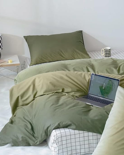 CLOTHKNOW Green White Queen Comforter Set 3Pcs Green Gradient Bedding Comforter Sets All Season Soft Comforter with 2 x Pillow Cases