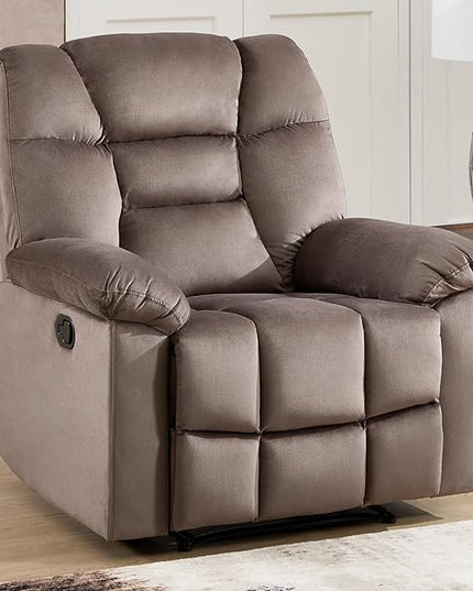 CANMOV Manual Recliner Single Sofa, Wall-Hugger Reclining Couch, Upholstered Sofa Chair with Armrests, Fabric Reclining Couch with Soft Cushion for Living Room, Brown