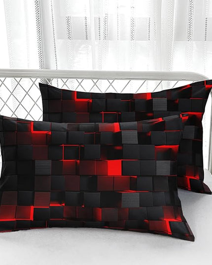Geometric Red Black Comforter Set,Light Honeycomb 3 Piece Bedding Set King Size for Teen Boys,Modern Bedding Quilt Set Geometry Decor,Microfiber Lightweight 1 Comforter 2 Pillowcases All Season
