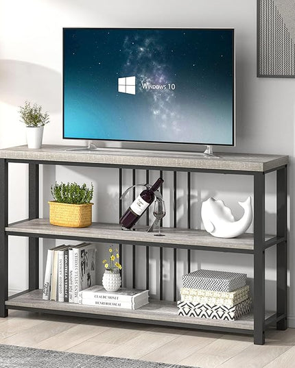 FOLUBAN Console Tables for Entryway, Sofa Table with 3 Tier Storage for Living Room Hallway Foyer Behind Couch, Rustic Light Grey