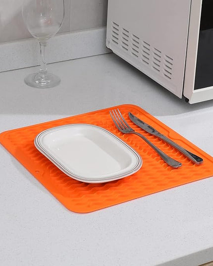 Silicone Dish Drying Mat for Multiple Usage,Easy clean,Eco-friendly,Heat-resistant Silicone Mat for Kitchen Counter or Sink,Refrigerator or Drawer liner Orange M 12 inches x 12 inches