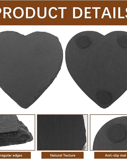 48 PCS Slate Drink Coasters Bulk,4 Inch Black Slate Stone Coasters for Office, Home Decor,Laser Engraving Blanks with Anti-Scratch Bottoms for Coffee Bar Kitchen(Heart)