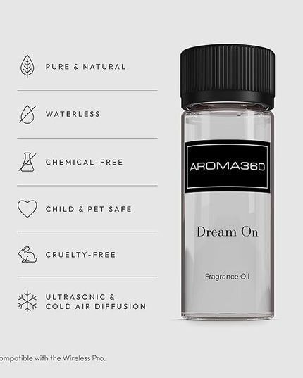 Aroma360 - Dream On Fragrance Oil Blend | Hotel Inspired for Luxury Essential Oil Diffusers | Aromatherapy Scent Diffuser Oil | Serene White Tea, Healing Aloe Vera, and Warm Earthy Cedar - 50ML
