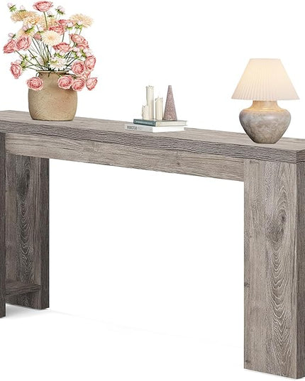 LITTLE TREE 70.9-Inch Long Entryway Table, Farmhouse Sofa Console Table for Living Room, Entryway, Hallway, Grey