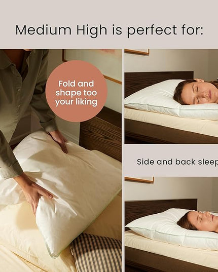 FOSSFLAKES Nordic Sleep, Bed Pillow Hypoallergenic Supportive with Down Alternate, Breathable and Machine Washable, Ideal for Side and Back Sleepers (White Medium High, Standard)