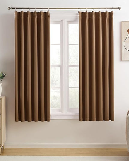 Cappuccino Brown Curtains 40x72 Inches Long 2 Panels Set, Pinch Pleated Thermal Insulated Blackout Room Darkening Curtain for Living Room,Window Draperies with Hooks