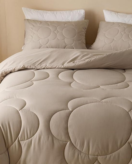 Luxlovery Mocha Coffee Comforter Set King Khaki Sunflower Quilts Boho Beige Coffee Bedding Comforter Set Boho Farmhouse Soft Breathable Comforter 3PCS Bed Set