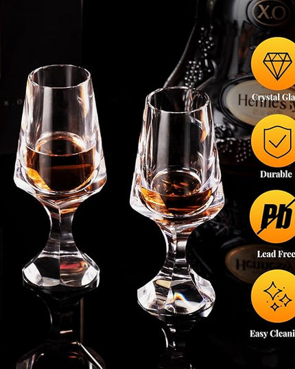 KAMMAK Crystal Snifter Glasses Set of 2 - Premium Handmade Stemmed Whiskey Glass for Brandy-2.37 Oz, Cognac & Bourbon, Elegant Etched Detailing, Luxury Barware for Tasting & Gifting