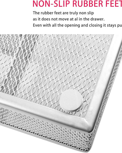 JANE EYRE Drawer Organizer, Cutlery Tray Silverware Flatware Storage Divider for Kitchen, Mesh Wire with Non-slip Foam Feet, 5 Component, Silver