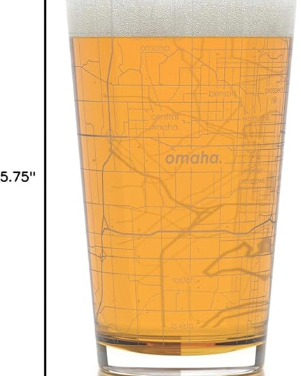 Well Told Engraved Omaha Nebraska Map Pint Glass, Etched Beer Gift (16 oz, Clear) City Map Pint, Custom City Glassware, Gifts For Beer Lovers