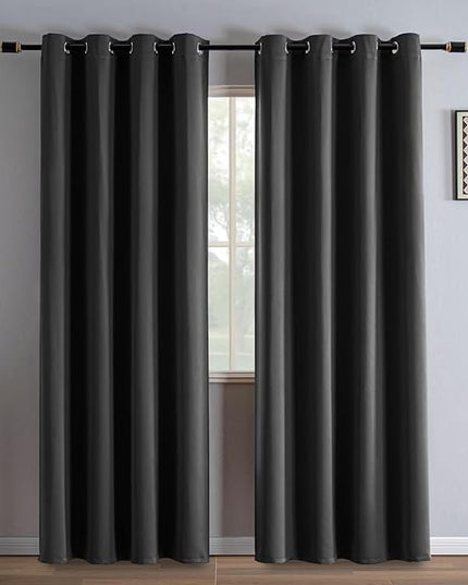 Blackout Curtains 84 Inch Length 2 Panels Set, Black Out Curtains for Bedroom 84 Inch Long, Grommet Energy Saving Room Darkening Drapes for Living Room Window Dark Grey(W52 x L84)