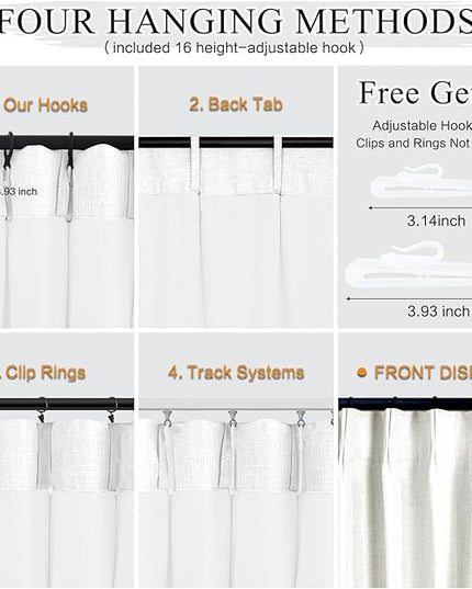 YZ HOME White Linen 63 Inch Length Pinch Pleated Blackout Curtains 2 Pages Back Tab Drapes Elegant 100% Black Out Short Room Darkening Pinch Pleat Curtains with Hooks for Small Window Bedroom