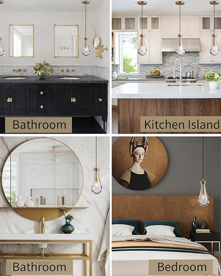 Raindrop Pendant Lights Set of 2, Brass Pendant Lights Kitchen Island, Gold Island Light for Kitchen Dining Room Light Fixture, Chandelier for Living Room Bedroom Bathroom, Bulb Included