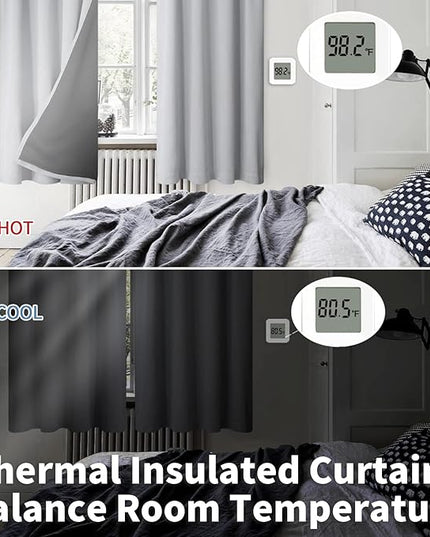 BGment Thermal Insulated 100% Blackout Curtains for Bedroom with Black Liner, Double Layer Full Room Darkening Noise Reducing Rod Pocket Curtain (52 x 54 Inch, Light Grey, 2 Panels)