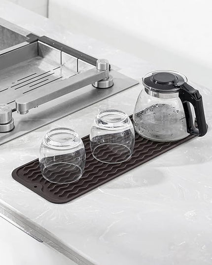 Silicone Dish Drying Mat for Multiple Usage,Easy clean,Eco-friendly,Heat-resistant Silicone Mat for Kitchen Counter,Sink,Bar,Bottle,or Cup Coffee M 17 inches x 6 inches