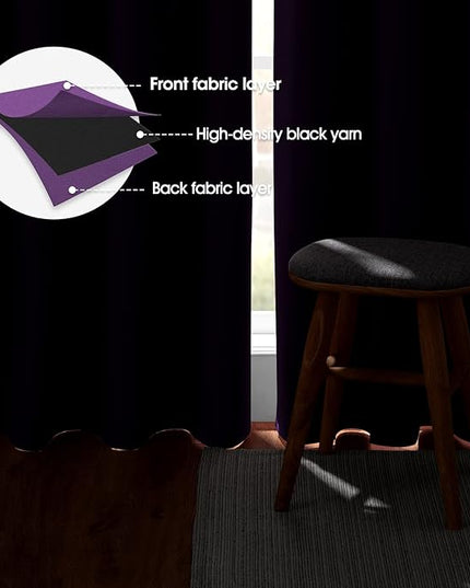 HOMEIDEAS Purple Blackout Curtains 52 X 96 Inch Set of 2 Panels Room Darkening Bedroom Curtains/Drapes, Thermal Grommet Light Blocking Window Curtains for Living Room