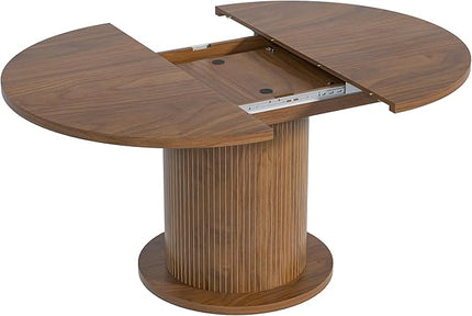 43.3 inch 59 inch Adjustable Size Round Dining Table for 4 6, Unique Design Modern Farmhouse Kitchen Table, Circle Dining Tables with Wood Strip Base for Kitchen Living Room (Walnut)