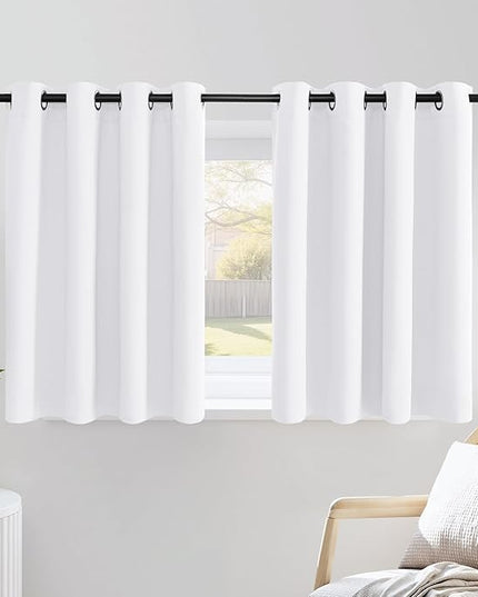 NICETOWN White Kitchen Curtains 36 inches Long, Modern Design Solid Grommet Thermal Insulated Window Treatments for Basement & Cafe, 2 Panels, W52 x L36