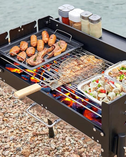 DYRABREST Barbecue Charcoal Grill 28" Large Folding Portable BBQ Grills Stainless Steel Outdoor Cooking Barbecue Grill Tool Kits Yakitori Grill for 8 People Patio Backyard Garden Camping Hiking