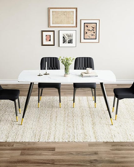 White Dining Table Set for 4, 62'' Dining Table Set for 4, Sintered Stone Dining Room Sets for 4, Easy to Assemble