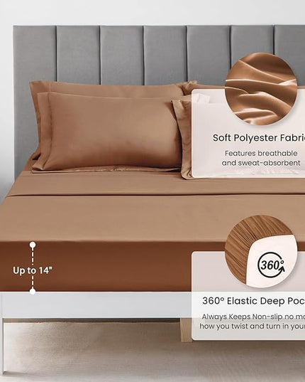Love's cabin Twin Comforter Set Mocha Mousse, 5 Pieces Twin Bed in a Bag, All Season Bedding Sets with 1 Comforter, 1 Flat Sheet, 1 Fitted Sheet, 1 Pillowcase and 1 Pillow Sham