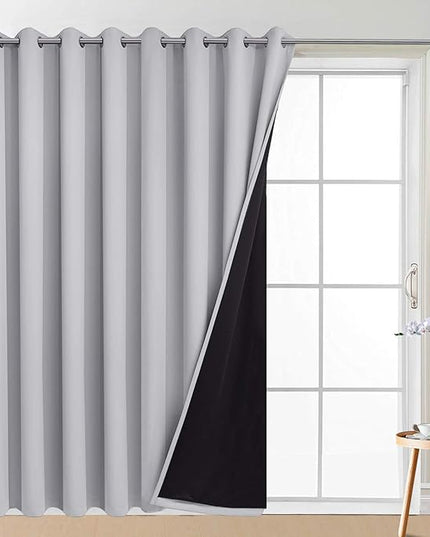 Yakamok Extra Wide 100% Blackout Curtains for Patio Door, Thermal Backing Sliding Glass Door Drape, Privacy Assured Window Treatment for Sliding Door Curtains, Light Grey, W100 x L96, 1 Panel