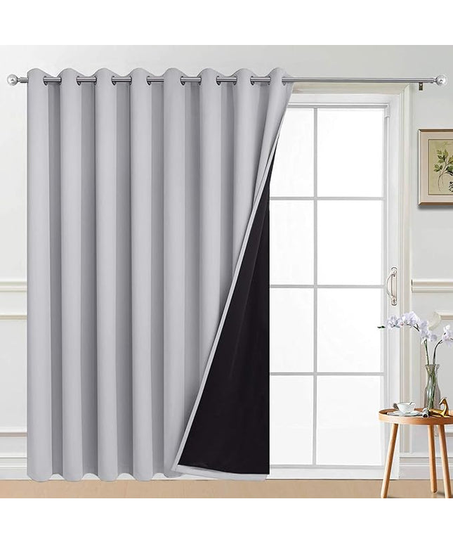 Yakamok Extra Wide 100% Blackout Curtains for Patio Door, Thermal Backing Sliding Glass Door Drape, Privacy Assured Window Treatment for Sliding Door Curtains, Light Grey, W100 x L96, 1 Panel
