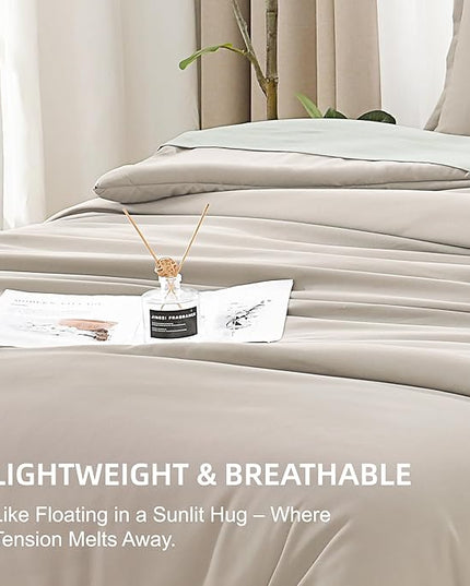 Litanika Oatmeal Comforter Full Size, 3 Pieces Lightweight Solid Bedding Comforter Set, All Season Fluffy Bed Set (79x90In Comforter & 2 Pillowcases)