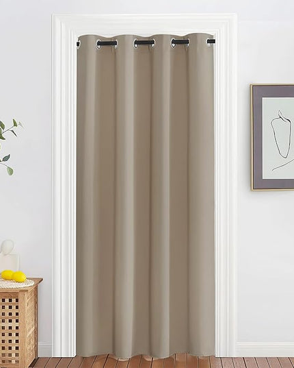NICETOWN Blackout Doorway Curtain Drape 78 inch Long - Grommet Noise Reducing Thermal Insulated Solid Modern Window Treatments for Bedroom Closet (1 Panel, 52 x 78 Inch, Taupe)