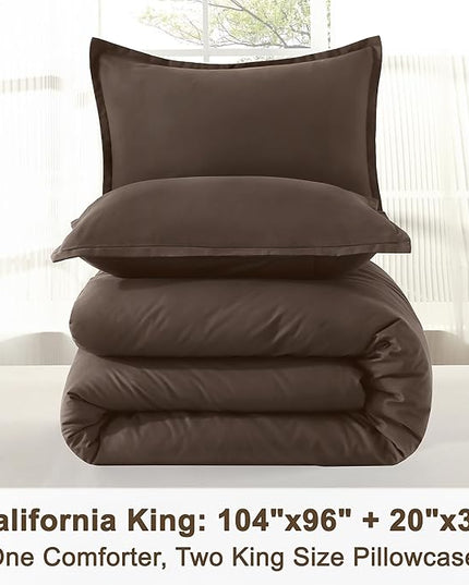 Litanika Comforters California King Size Chocolate, 3 Pieces Lightweight Solid Bedding Set & Collections, All Season Fluffy Bed Set (104x96 Inches Comforter & 2 Pillowcases)