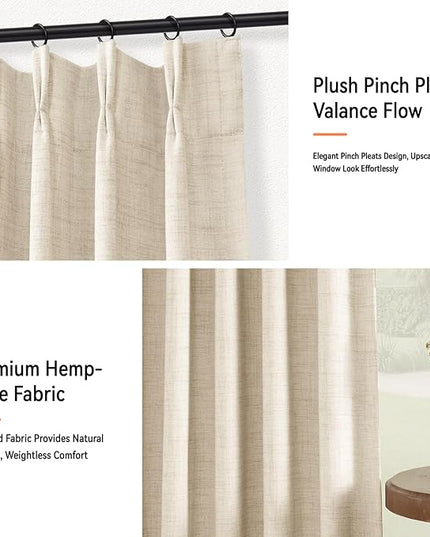 100% Blackout Shield Linen Look Textured Pinch Pleated Curtains Blackout Drapes 108 Inch Long 2 Panels Set, Faux Linen Blackout Curtains for Bedroom & Living Room, 40" W x 108" L, Cream