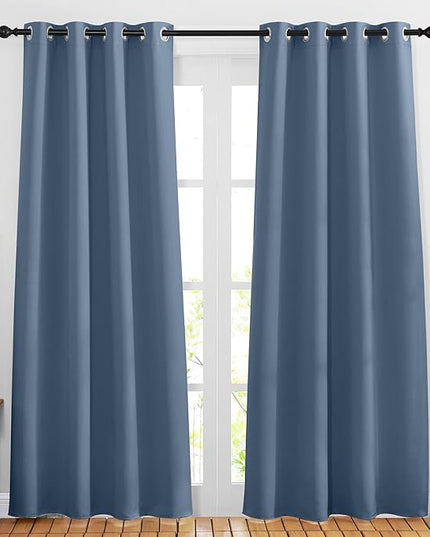 NICETOWN Stone Blue Blackout Doorway Curtains 80 inches Long, Grommet Light Blocking Window Treatments Sound Reducing Privacy Drapes for Living Room/Bedroom, 2 Panels, W46 x L80