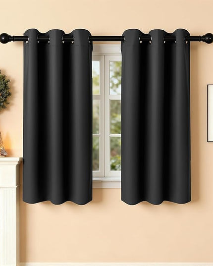 Room Darkening Curtains 45 Inch Length for Bedroom Living Room, Insulated Thermal Grommet Curtain Drapes, Blackout(60-90%,Not 100%) Window Treatment Decor, 2 Panels, 35x45, Black