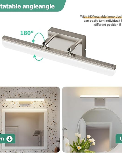 Brushed Nickel Vanity Light, 15.7” Dimmable LED Bathroom Light Bar with 5CCT, Adjustable Angle – Modern Wall Lighting for Bathroom, Powder Room, Bedroom, Apartment, Hotel