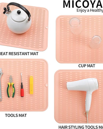 Silicone Dish Drying Mat for Multiple Usage,Easy clean,Eco-friendly,Heat-resistant Silicone Mat for Kitchen Counter or Sink,Refrigerator or Drawer Liner Pink 2XL 24 inches x 18 inches