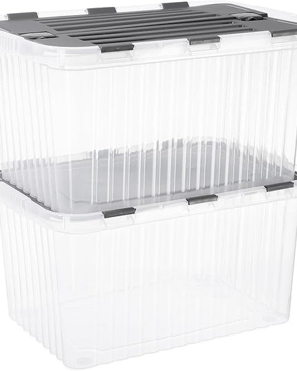 Superio Storage Bins with Lids, Clear Plastic Containers for Organizing, Stackable Totes, BPA Free, Odor Free, Organizer Boxes for Home, and Dorm, 35 Quart (2 Pack, 20.25"x14"x10.5")