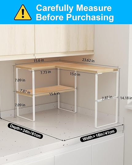 Large Countertop Organizer Corner Shelf, 2 Tier Adjustable Stackable Counter Shelves for Kitchen, Bathroom, Spice Rack, Coffee Bar, Over Sink, Dresser Table, Corner Counter Shelf Stand, Natural Beige