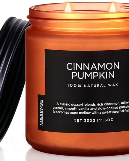 M&SENSE Cinnamon Pumpkin Fall Scented Candles for Home, 11.6oz Soy Natural Candles 70 Hours Long Lasting Slow Burning Autumn Candle Gifts for Thanksgiving