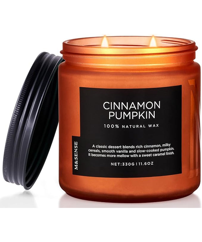 M&SENSE Cinnamon Pumpkin Fall Scented Candles for Home, 11.6oz Soy Natural Candles 70 Hours Long Lasting Slow Burning Autumn Candle Gifts for Thanksgiving