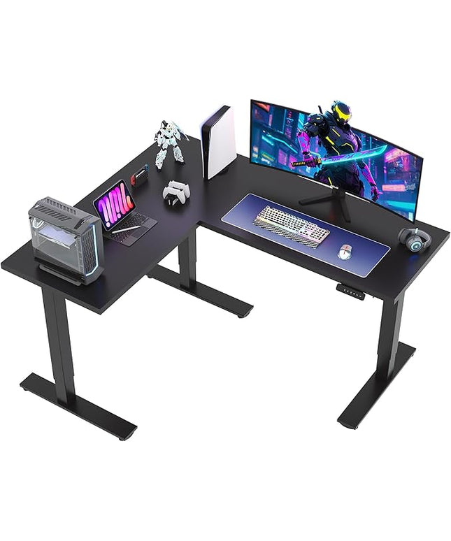 SANODESK L Shaped Standing Desk Adjustable Height, Electric Corner Standing Desk, 63 x 55 inch Sit Stand Computer Table with Splice Board, Black