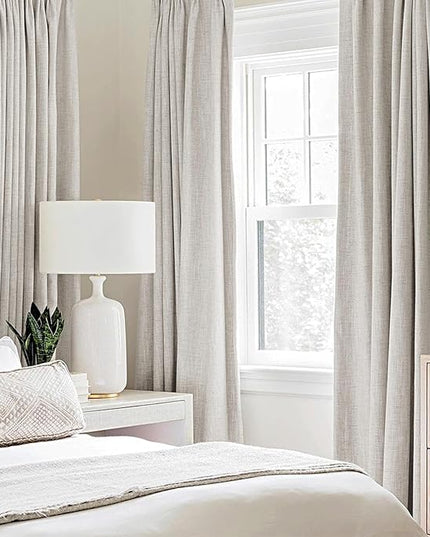 MIULEE Linen Textured Curtains for Bedroom Solid 100% Blackout Thermal Insulated Cream White Grommet Room Darkening Curtains & Drapes Luxury Decor for Living Room Nursery 52 x 45 Inch (2 Panels)