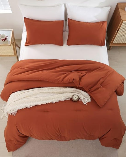 ROSGONIA King Size Comforter Set Burnt Orange,3pcs(1 Terracotta Comforter & 2 Pillowcases) Lightweight Boho Rust Fall Bedding Blanket All Season Quilt
