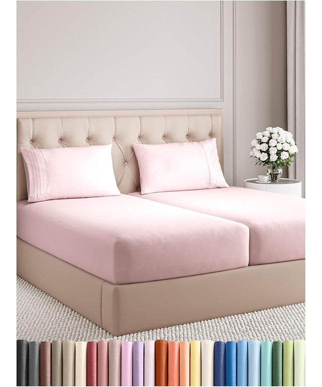 Split King Size 5 Piece Sheet Set - Comfy Breathable & Cooling Bed Sheets Set - Hotel Luxury Bedding for Women, Men, Kids, Teens, Boys & Girls - Deep Pockets, Soft, Wrinkle Free - Oeko-Tex - Lav Pink