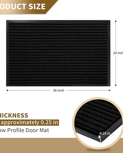 Yimobra Front Door Mat Outdoor Indoor Entrance, 100% Waterproof All-Season All Weather Doormat, Welcome Matt Outside Entry, Non Slip, Low Profile, Heavy Duty Patio Porch Floor Mats,36 x 24,Black