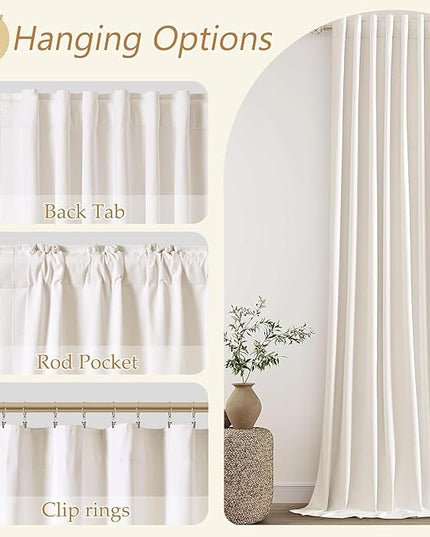 Guken Ivory Linen Blackout Curtains 96 Inch Length 2 Panels Set for Living Room Bedroom Back Tab Thermal Insulated 100% Black Out Linen Drapes Room Darkening Window Curtains 40 Wide